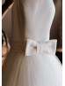 Sleeveless Ivory Satin Tulle V Back Wedding Dress